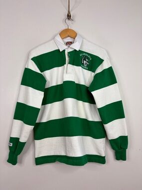 Barbarian Rugby Shirt Mens Medium Long Sleeve Polo White Green Stripe Tigers